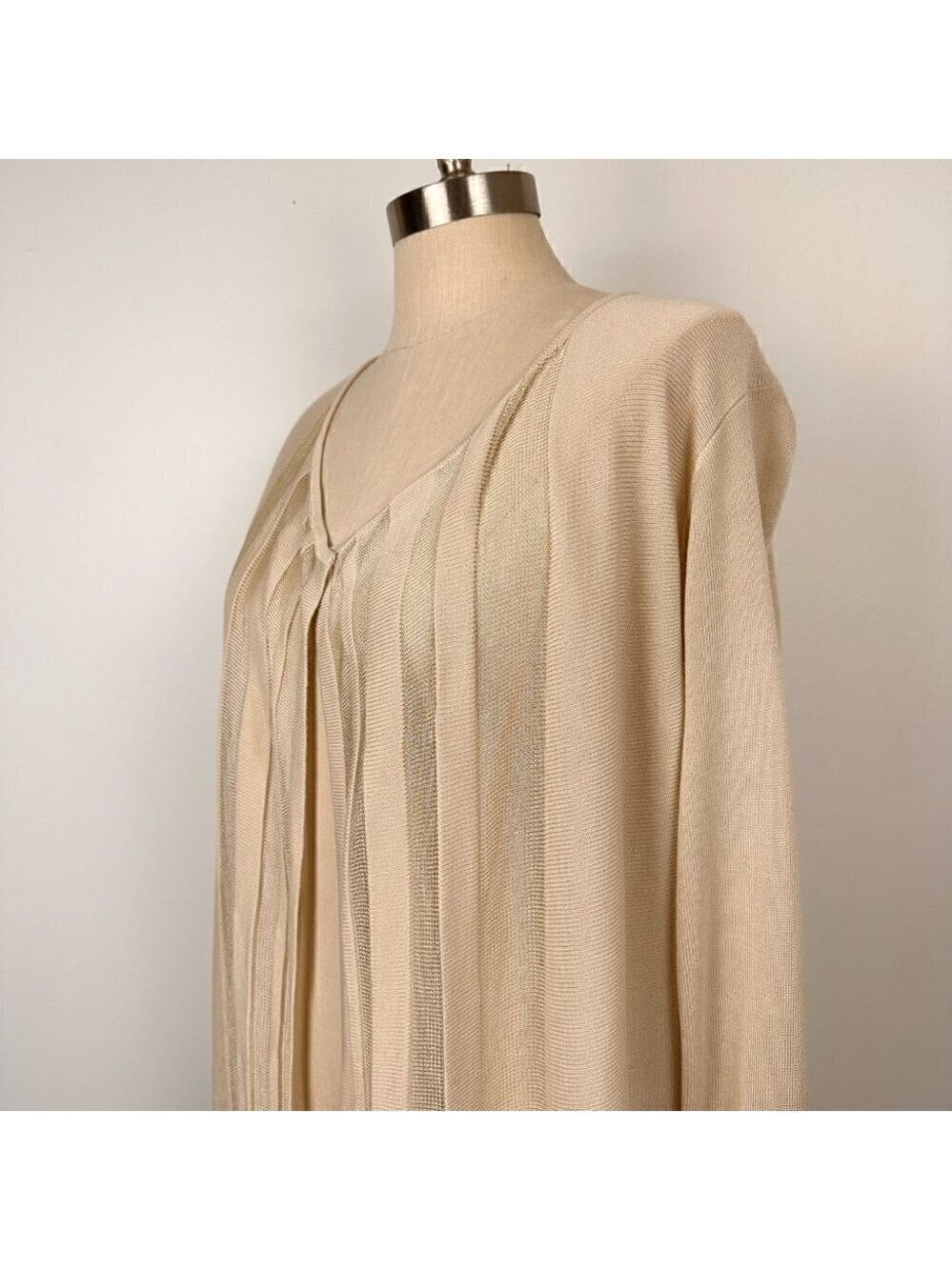 Les Collections Mat Womens Lightweight Open Knit Cardigan Size Medium Beige New - Picture 2 of 11